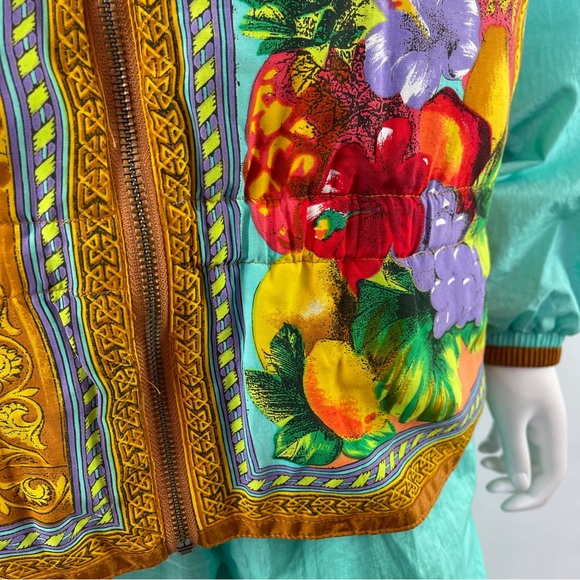 Vintage East West Turquoise Floral Fruit Print 2-Piece Tracksuit Jacket & Pants - Picture 3 of 13